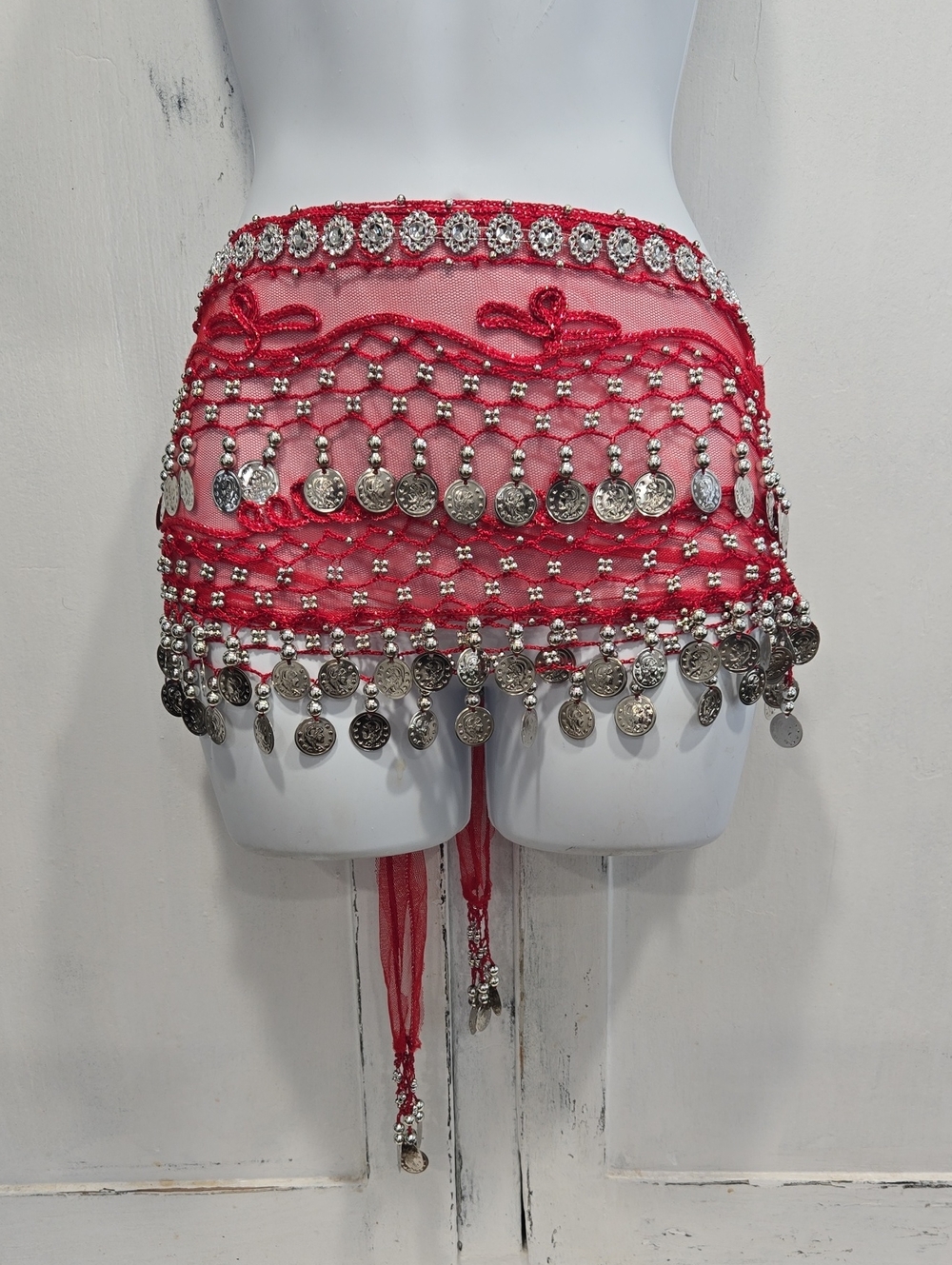 RED AND SILVER BELLY DANCER SKIRT.. #8028